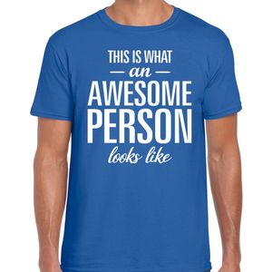 Awesome Person tekst t-shirt blauw heren - heren fun tekst shirt blauw