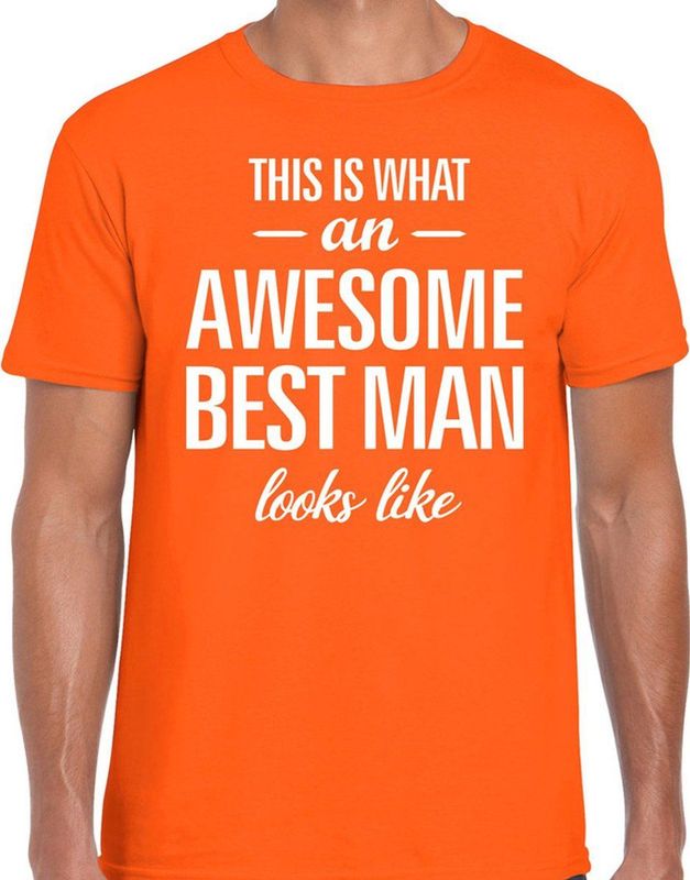 Awesome best man kado t-shirt oranje voor heren