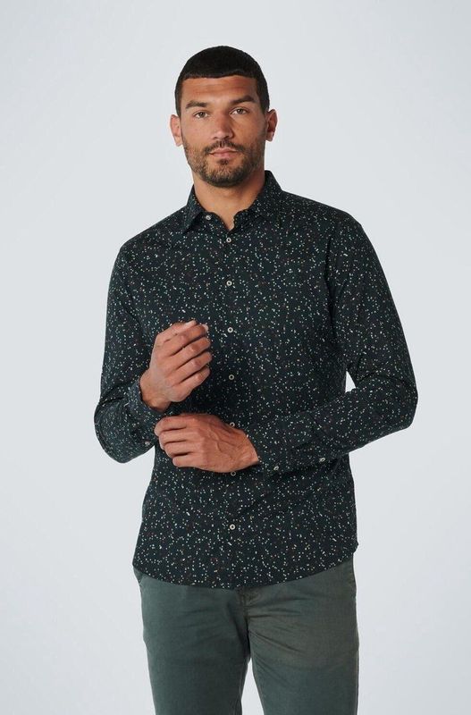 No Excess - Overhemd - Groenachtig Zwart - Katoen