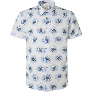 No Excess Short Sleeve Overhemd Linnen Blauw Print - Maat L - Heren - Overhemden Casual