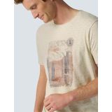 No Excess Mannen Beige T-Shirt Met Artistieke Abstracte Print Donker Beige