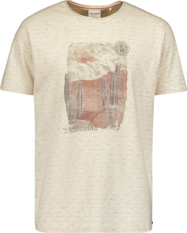 No Excess Mannen Beige T-Shirt Met Artistieke Abstracte Print Donker Beige