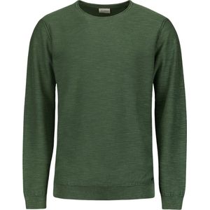 No Excess Mannen Ronde Hals Trui Met Garment Dyed En Stone Washed Afwerking Donkergroen