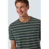 No Excess Mannen T-Shirt Met Ronde Hals En Multikleur Strepen Donkergroen