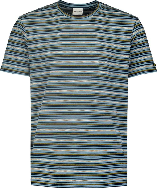 No Excess Mannen T-Shirt Met Ronde Hals En Multikleur Strepen Blauw