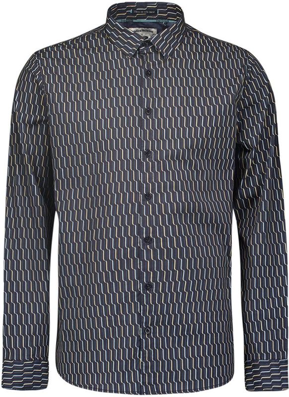 No Excess Mannen Stijlvol Winteroverhemd Met Dynamisch Allover Patroon Zwart