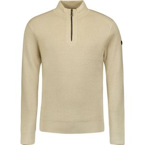 No Excess Mannen Trui Met Halve Rits En Jacquard Donker Beige