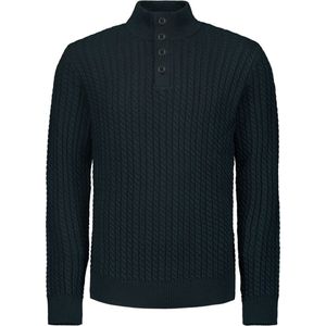 No Excess Mannen Jacquard Trui Met Halve Knoopsluiting Nacht Blauw