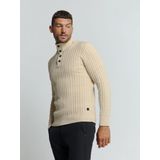 No Excess Mannen Jacquard Trui Met Halve Knoopsluiting Donker Beige