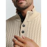 No Excess Mannen Jacquard Trui Met Halve Knoopsluiting Donker Beige