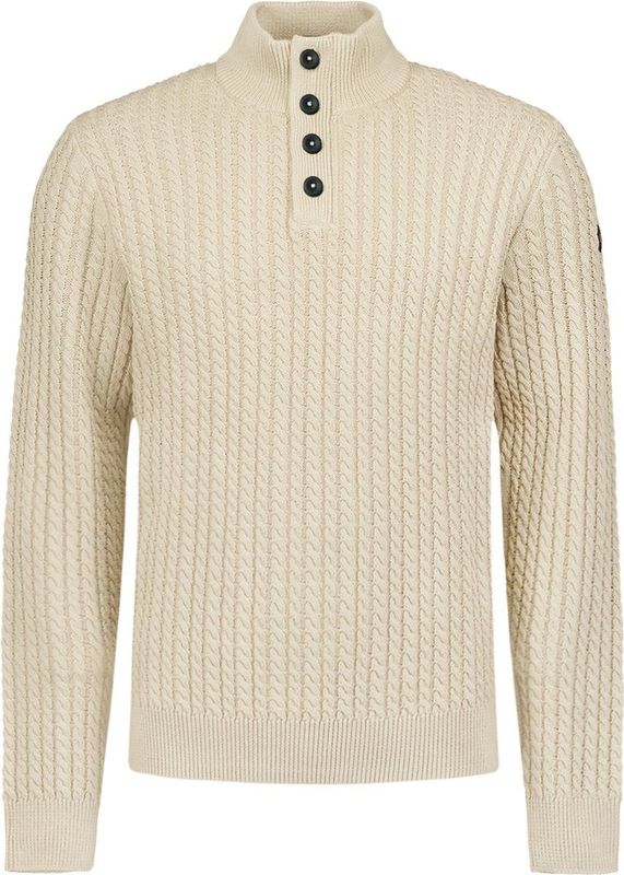 No Excess Mannen Jacquard Trui Met Halve Knoopsluiting Donker Beige