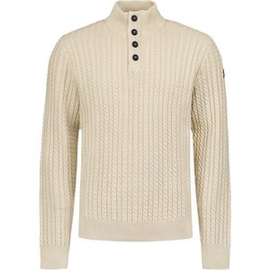 No Excess Mannen Jacquard Trui Met Halve Knoopsluiting Donker Beige