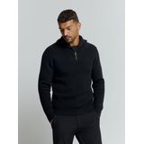 No Excess Mannen Trui Met Halve Rits En Wol Nacht Blauw