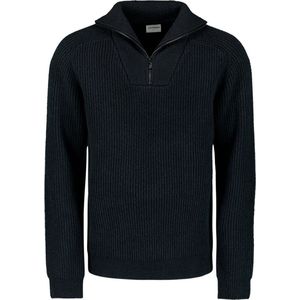 No Excess Mannen Trui Met Halve Rits En Wol Nacht Blauw