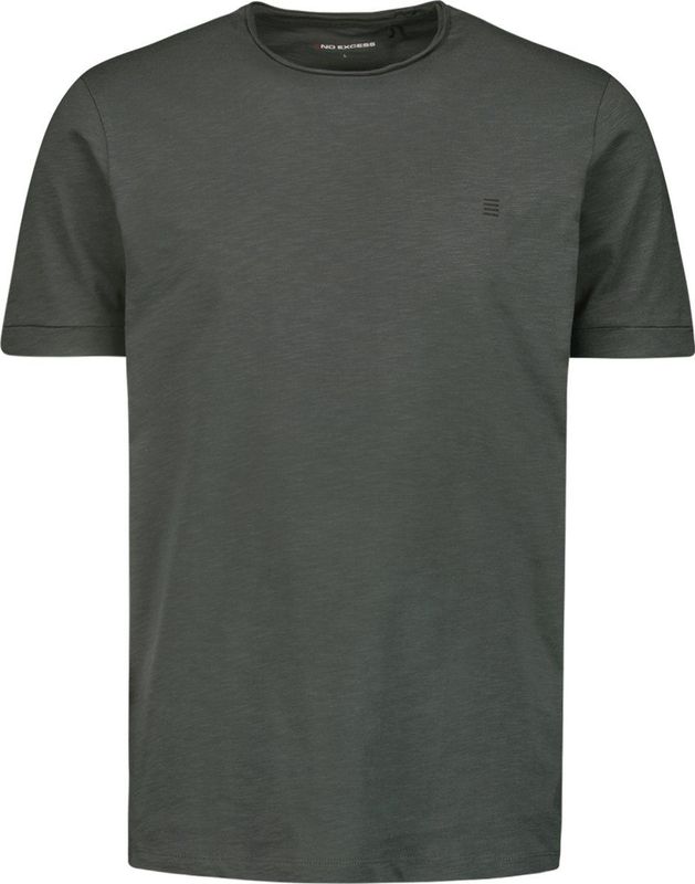 No Excess Mannen Timeless Basics Round Neck Detail T-Shirt Donker Grijs