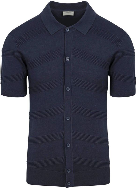 No Excess - Pullover Short Sleeve Full Button Polo - Diepblauw - Korte Mouw