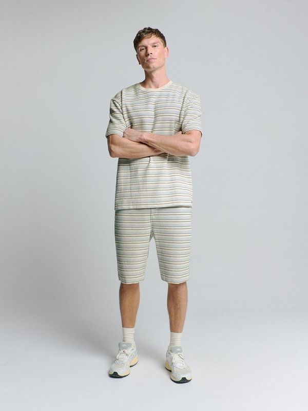 No Excess - Shirt - Lichtbeige Donkerbeige Blauw Natuurwit - Gestreept - Kwartmouw