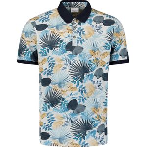 No Excess - Polo Pique Allover Printed - Blauw - Katoen