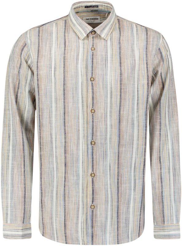 Linnen Blend Shirt - Multicolored Slub Stripes - T-shirt