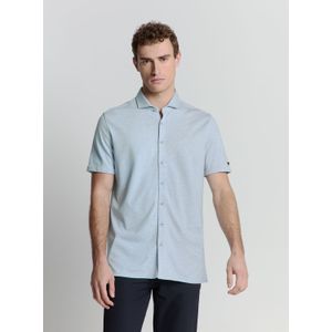 No Excess Heren Overhemd - Blauw - Korte Mouwen - Jersey