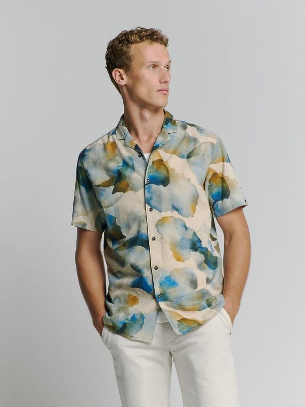 No Excess - Shirt Short Sleeve Revers Collar - Blauw - Overhemd