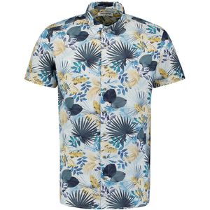 No Excess - Casual Overhemd - Blauw - Katoen/Linnen - Korte Mouwen