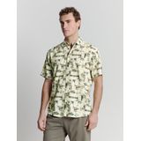 Merk - Overhemd Katoen - Regular Fit - Kwartmouw met All-over Patroon