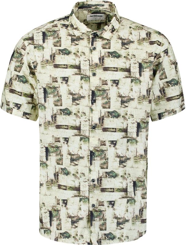 Merk - Overhemd Katoen - Regular Fit - Kwartmouw met All-over Patroon