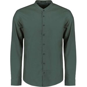 No Excess - Shirt Granddad Solid With Linen - Donker Grijs - Lange Mouwen