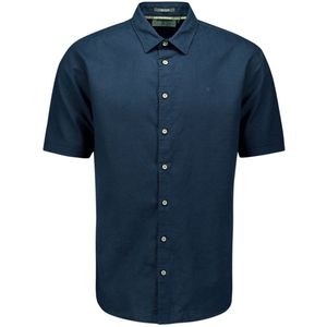 No Excess Shirt Korte Mouw - Solid Met Linnen - Nachtkleur