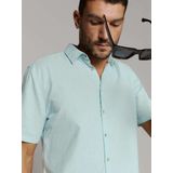 No Excess - Overhemd - Licht Blauw - Korte Mouwen - Linnen en Katoen