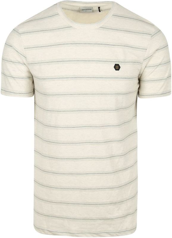 No Excess - Shirt - Ecru/Lichtgroen - Gestreept - Kwartmouw
