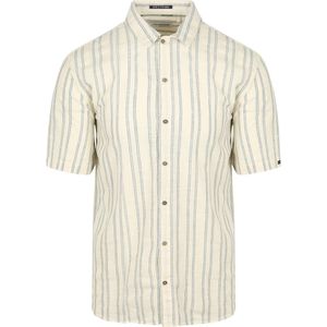 No Excess - Short Sleeve Overhemd - Off-White Beige - Katoen - Streep dessin