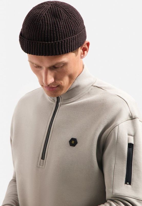 No Excess - Sweater - Beige - Regular Fit - Lange Mouwen - Opstaande Kraag