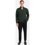 Usha - Jurk - Groen - Effen - Pofmouwen - V-hals - Snoersluiting - Korte Lengte