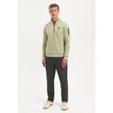 No Excess - Sweater - Groen - Regular Fit - Korte Rits - Opstaande Kraag
