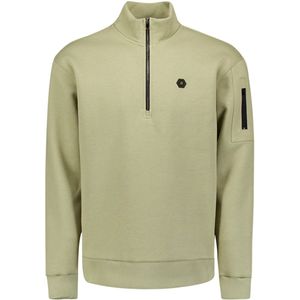 No Excess - Sweater - Groen - Regular Fit - Korte Rits - Opstaande Kraag