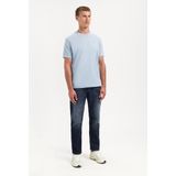 No Excess - Shirt - Pastelblauw - Jersey - Ronde Hals - Kwartmouw