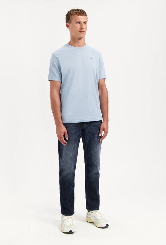 No Excess - Shirt - Pastelblauw - Jersey - Ronde Hals - Kwartmouw