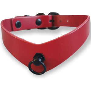 PROVOCATEUR - Leren V-Shape BDSM Collar met Ring - BDSM Halsband - Bondage Collar - Choker - Sexy Cadeau - Halsband voor Vrouwen - Day Collar - Skinny Collar - Luxe Bondage Gear - Echt Leer Rood met Zwart