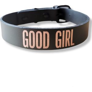 PROVOCATEUR - Leren BDSM Halsband met tekst ""GOOD GIRL"" - collar - BDSM collar - bondage halsband voor sub - slaven halsband - sexy cadeau - kinky halsband - voor vrouwen - echt leer zwart met rose goud