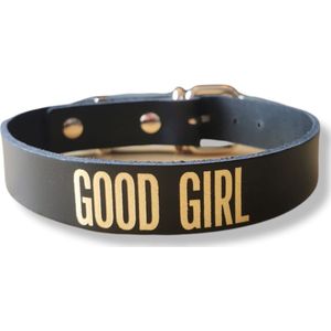 PROVOCATEUR - Leren BDSM Halsband met tekst ""GOOD GIRL"" - collar - BDSM collar - bondage halsband voor sub - slaven halsband - sexy cadeau - kinky halsband - voor vrouwen - echt leer zwart met goud