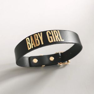 PROVOCATEUR - BDSM Halsband met Tekst ""Baby Girl"" - Bondage - BDSM Collar - Sexy Halsband - DDLG halsband - leren collar voor vrouwen - sexy cadeau - spannend kado - echt Leer - Zwart met Goud