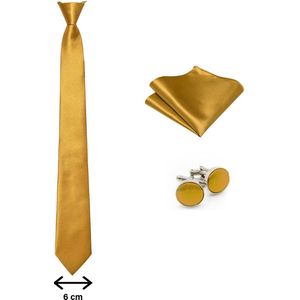 Luxe set stropdas inclusief pochette en manchetknopen - Goud - luxe - pochet - heren - giftset - Cadeau