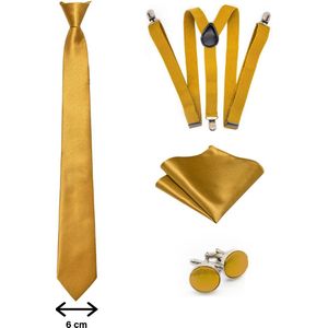 Luxe set stropdas inclusief bretels, pochette en manchetknopen - Goud - luxe - bretels - met stevige clip - pochet - heren - giftset - Cadeau