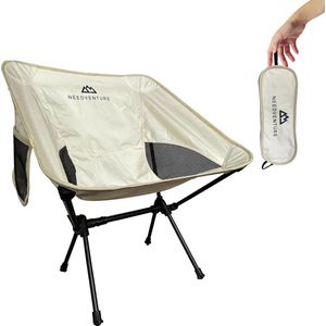 NEEDVENTURE® Campingstoel - Strandstoel - Visstoel - Vouwstoel - Opvouwbaar - Inklapbaar - Lichtgewicht - Beige Wit