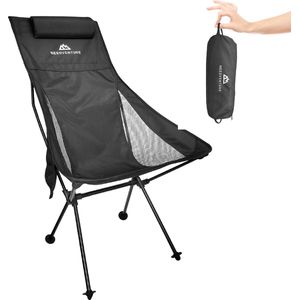 NEEDVENTURE® Campingstoel - Strandstoel - Visstoel - Vouwstoel - Opvouwbaar - Inklapbaar - Lichtgewicht - Hoge Neksteun - Zwart