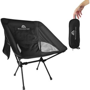 NEEDVENTURE® Campingstoel - Strandstoel - Visstoel - Vouwstoel - Opvouwbaar - Inklapbaar - Lichtgewicht - Zwart