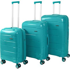 Premium pp kwaliteit - Kofferset - Trolleyset 3-delig - handbagage en groot - Florence - Dark green
