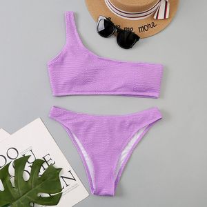 Bikini One Shoulder 2 delig - Paars Wavy - Bikini Set - Zomer 2022 - Maat S